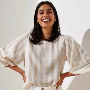 LOFT Cream Striped Women's Blouse